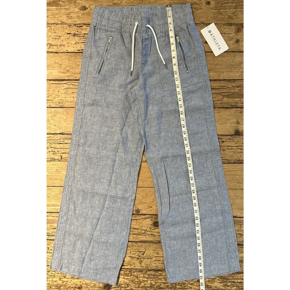 Athleta Women’s Chambray Blue Cabo Linen Mid Rise Wide Leg Pant Size 4 NWT - Picture 2 of 9